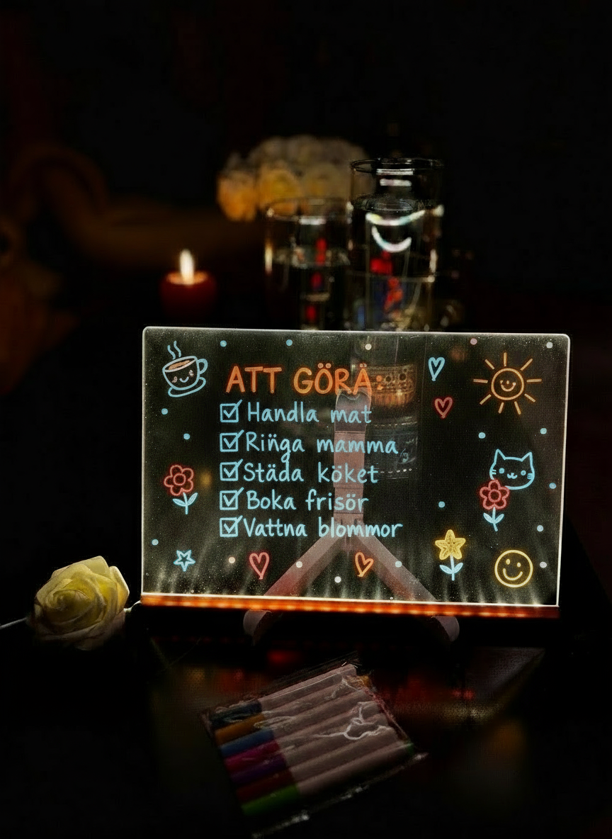 Raderbar LED Akryl-meddelandetavla — DIY Ljusritplatta för Meddelanden & Dekor