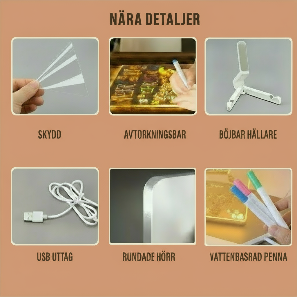 Raderbar LED Akryl-meddelandetavla — DIY Ljusritplatta för Meddelanden & Dekor